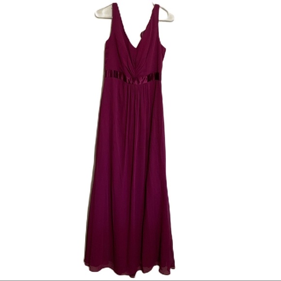 David's Bridal Sleeveless Chiffon Dress Ruffle Back  Plum - Picture 1 of 7